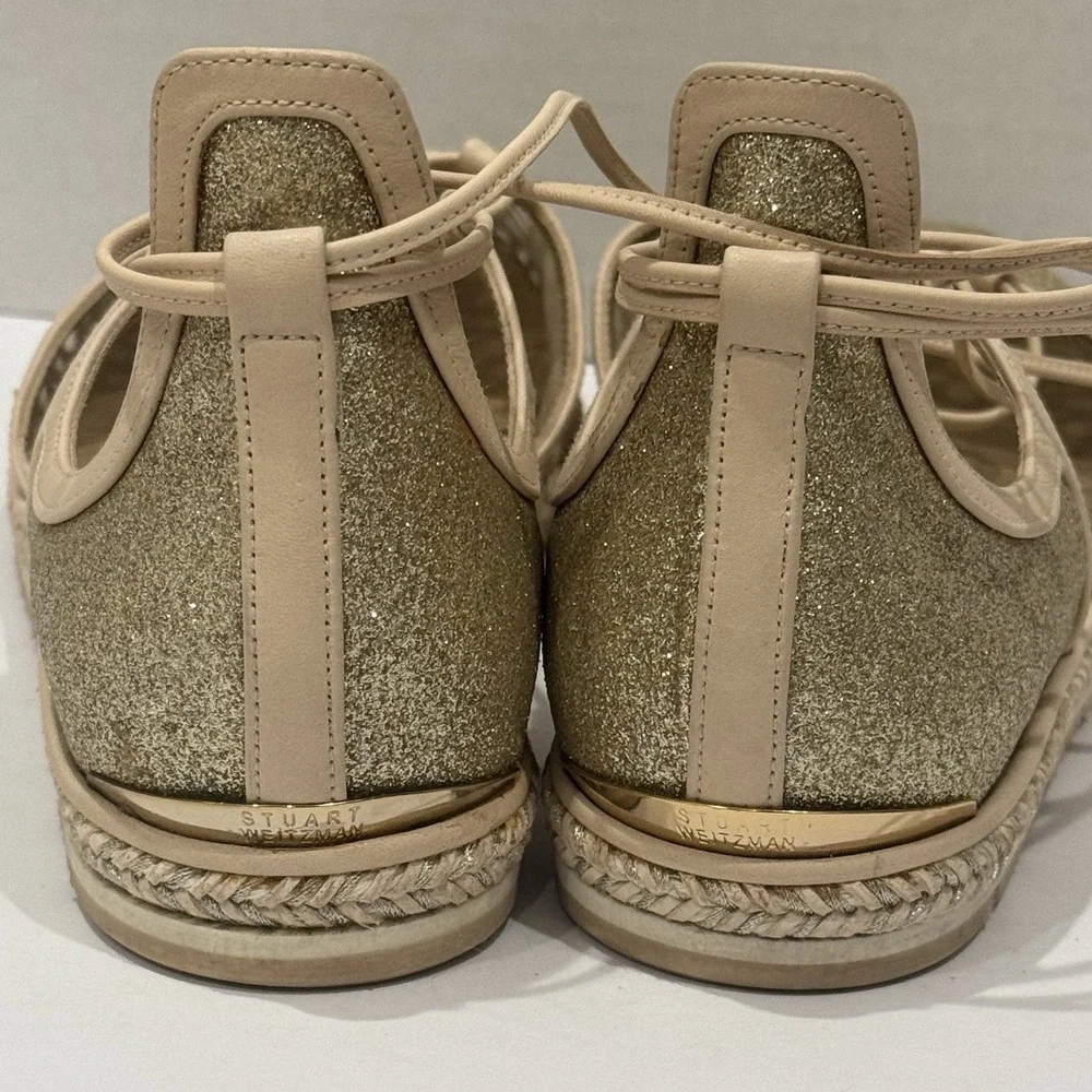 Stuart Weitzman 'Tweety' Strappy ballet Feminine‎ slingback Gold sandals Sz 8.5